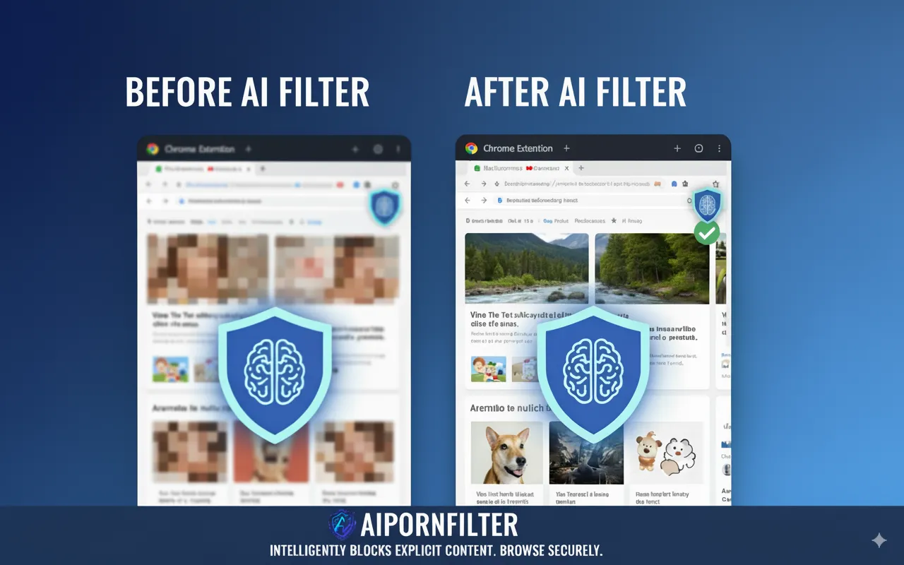 Before and after adult content filtering comparison
